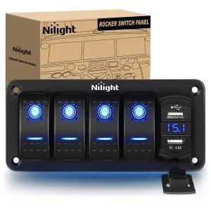 4.8암페어 듀얼 USB 충전기 전압계 방수 12V 24V DC 야간 조명 스티커가 장착된 Nilight 4 갱 로커 스위치