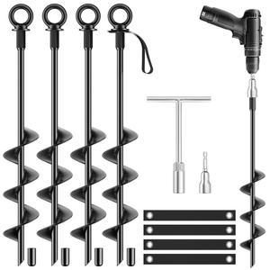 18인치 지상 앵커 4팩, 스윙 세트 하이 윈드 텐트 허리케인 카포트, 헛간, 모바일 홈용 앵커에 고강도 완전 용접 트램펄린 스테이킹 나사 장착