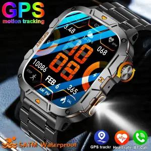 호환  2025 GUHUAVMI 아웃도어 밀리터리 등급 스마트 워치 남성용 GPS 5ATM 방수 손전등 블루투스 통화 스