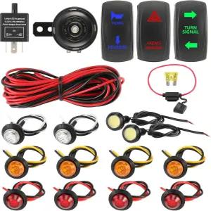 혼이 장착된 ISINFLASH UTV 턴 시그널 키트 로커 스위치 해저드 라이트 플래셔 릴레이가 유니버설 스트리트