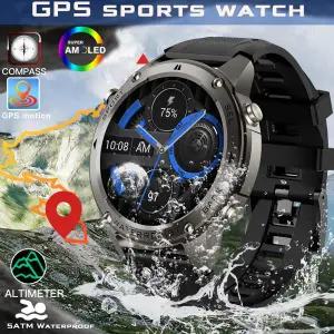 호환  다오르코우 GPS 스마트워치 1.43인치 AMOLED 화면 음성 통화 야외 스포츠 시계 남성용 5ATM 방수 500