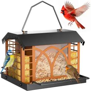 야외 행잉을 위한 새 모이통 더블 스위트 케이지 내후성 금속 지붕이 있는 핀치 카디널 치카디 야생 조류