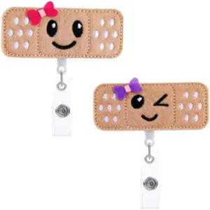 2Pcs 브라운 간호사 배지 홀더 릴 접이식 귀여운 반창고 클립 악어 클립이 있는 신분증 26인치 코드
