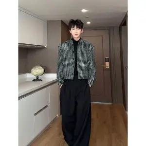 정장재킷 남성 정장 트위드 코트 가을 오버사이즈 패드 재킷 숏 하운드투스 체크 상의 admr3