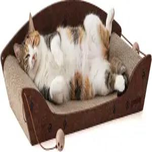 조미시아 26인치 골판지 고양이 긁는 침대 - 실내 고양이를 위한 대형 소파 정형외과 보드 벨이 달린