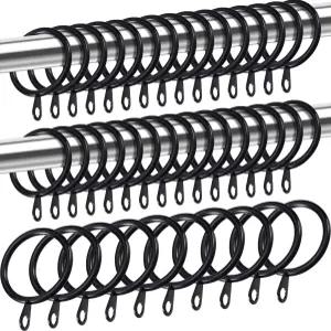 샤피 40팩 금속 드레이퍼 커튼 막대 링 아일렛 내경 1.18인치 창문 문 샤워 욕실용 슬라이딩 블랙 최대