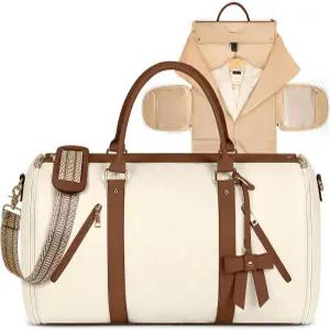 레인모어 여행 여성용 의류 가방 신발 주머니가 있는 가죽 컨버터블 더플백 대형 휴대용 드레스 수트