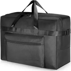 여행용 Hafmall 80L 접이식 더플백 방수 주말 오버나이트백 이동 캠핑용 대형 보관 가방(블랙)