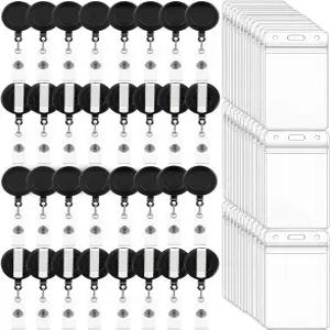 간호사 사무실 학교용 이름 카드 홀더가 있는 클립 ID 배지 클립이 접이식 릴 100팩 수직 홀더 블랙
