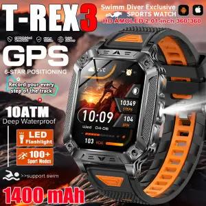 호환  2026 야외 활동용 내구성 남성 스포츠 스마트워치 1400mAh 배터리 LED 손전등 IP69K 방수 블루투스