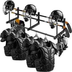 자시피오 하키 건조대 - 31.5인치 스하키 스틱 홀더 월 마운트 후크 및 클립이 있는 기어 걸이 라크로스