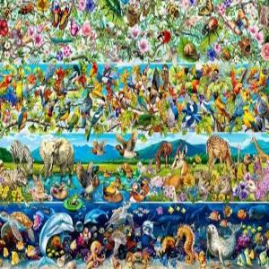 그래피니 1000피스 직소 퍼즐 동물 스크롤 가족 친구들을 위한 독특한 모양 도전 게임