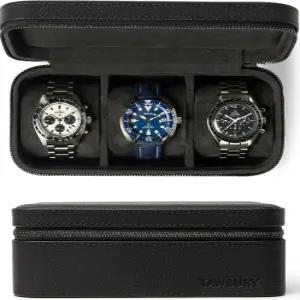 남성용 TAWBURY 3 시계 케이스 ？ 럭셔리 가죽 여행 블랙 여행용 홀더 롤 남성 박스 3종