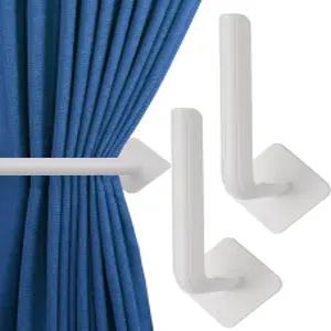 NiHome 플라스틱 접착 커튼 홀드백 드릴 타이백 및 홀더 없음 벽용 L자형 창문 처리 후크 2팩 풀백(흰색)