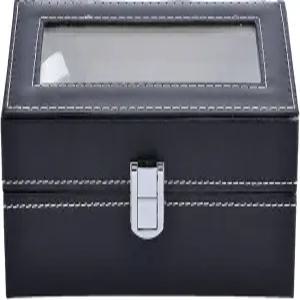 발리리아 남성 시계 케이스 소형 4 상자 블랙 가죽 디스플레이 유리 탑 주얼리 정리함