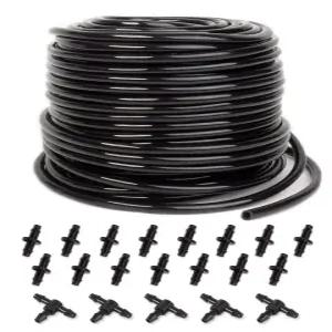 100피트 드립 관개 튜브 20개의 부품이 있는 1/4인치 라인 호스 모헌의 키트