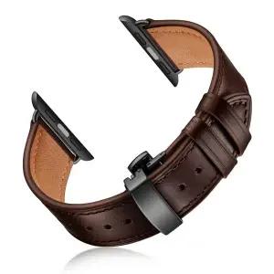호환   워치 SE 밴드 시리즈용 팝 디자인 오일 왁스 가죽 스트랩 나비 버클 팔찌 아이워치 40mm 44mm 38mm