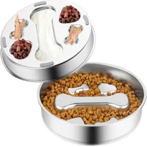 스테인리스 스틸 슬로우 피더 개 볼 개와 고양이를 위한 푸드 2컵 용량 뼈 모양 디자인 애완동물 사료 홀더