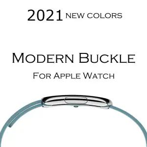 호환  시계 밴드 44mm 40mm 모던 스타일 버클 가죽 루프 스트랩 팔찌 iWatch 시리즈 4 5 6 se 7 45mm 41mm
