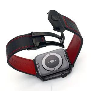 호환   시리즈 6 5 44mm 가죽 밴드 탄소 섬유 스타일 손목 스트랩 팔찌 아이워치 밴드 3 2 42mm 밴드