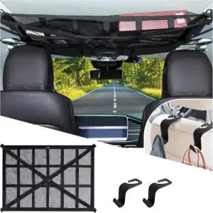 2*헤드레스트 후크가 장착된 자동차 천장 카고 네트 내부 차량 지붕을 위한 대용량 낙하 방지 중형 및 대형