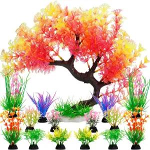 MyLifeUNIT 어항 장식 장식용 인공 수족관 식물 나무 세트 핑크