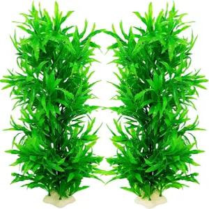 Tfwadmx 플라스틱 어항 식물 장식 어항용 인공 해초 베타 새우용 2개 약 13인치