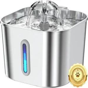 고양이 분수 스테인리스 스틸 2.2L/74온스 조용한 펌프 자동 반려동물 정수기 다중 가정에 이상적 고양이와