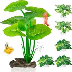 Xereooe 6개 수족관 식물 수조 장식 텍스처 베이스 어항 액세서리가 있는 인공 표류목 파충류