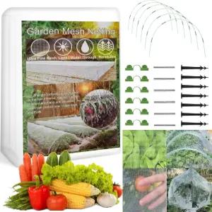 WAEDO 침대용 정원 메쉬 네팅 키트 보호용 8x33피트 온실 커버 식물 꽃 줄 커버용 유리 섬유 후프 프레임이
