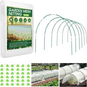 키 큰 침대용 정원 네팅 키트 10x30FT 초미세 메쉬 8FT 섬유 유리 후프 6세트 조류 차단망 채소 식물 커버
