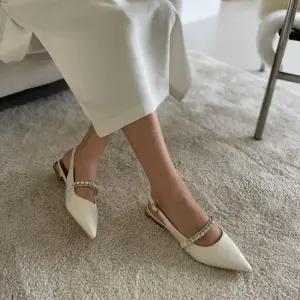 [신상오픈런]큐빅 블링 뾰족코 여성스러운 낮은굽 슬링백 구두 (30222009)