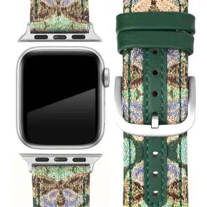 호환  정교하게 수제작된 금장식 가죽 워치 밴드녹색 나비 패턴 한정판 짠 패브릭 스트랩