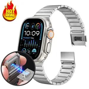 호환   워치 스트랩 울트라 3 49MM용 티타늄 밴드 마그네틱 노먼 버클 브레이슬릿 iWatch 시리즈 1110 46MM