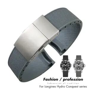 호환  Longines L3 Hydroconquest 시계 스트랩 방수 팔찌 용 21mm FKM 부드러운 불소 고무 시계 밴드