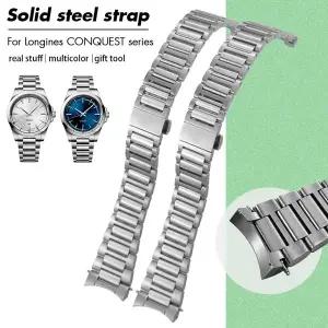 호환  론진 컨퀘스트 L3.830 용 하이 퀄리티 스테인리스 스틸 팔찌 솔리드 메탈 시계 스트랩 곡선 엔드 시