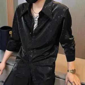 슬램덩크 남성 캐주얼 별 솔리드 봄가을 반짝이 상의 셔츠 HO3