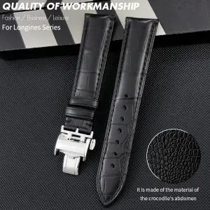 호환  악어 가죽 미국산 앨리게이터 가죽 16mm 18mm 19mm 20mm 21mm 22mm 론진 마스터 L2 L3 L4 L5 시계 스