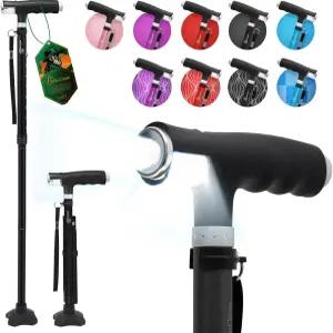 베네케인 여성용 보행 지팡이 두 개의 LED 조명이 있는 남성용 접이식 쿼드 안정적인 베이스 경량 및 조절