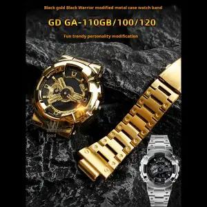호환  GA110 모드 키트 스트랩 케이스 카시오 G-shock GA-110100 블랙 골드 스트랩 수정된 스테인레스 스틸