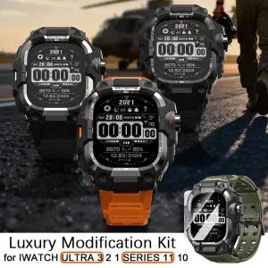 호환  워치 밴드 울트라 3 2 49mm 44mm 45mm 46mm용 메탈 케이스 전술 스트랩 팔찌 커버 코레아 아이워치 1
