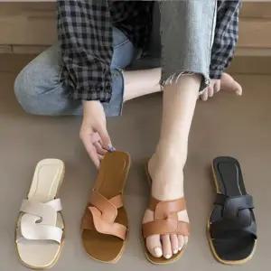 [신상오픈런]여성 사각코 이중 스트랩 꼬임 무지 색상 슬리퍼 (33435690)