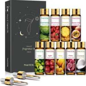 PHATOIL 9Pcs 과일 향료 오일 선물 세트 비누용 10ml/0.33fl.oz 향수 DIY 캔들 목욕 폭탄 만들기 가정용