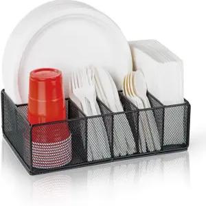 카운터탑용 NACIMAX 종이 접시 정리함 컵용 금속 실버웨어 캐디 포크 스푼 냅킨 및 식기 홀더 파티용
