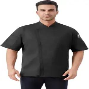 남성용 레타오토 셰프 코트 반팔 통기성 셔츠 메쉬 패널 재킷 지퍼 프론트 포켓 3개 포함