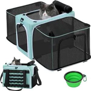 페큐트 고양이 캐리어 확장 가능 항공사 승인 부드러운 면 최대 5kg/12파운드의 통기성 반려동물 접이식