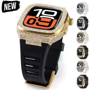 호환  워치 밴드 10 46mm 45mm 44mm 메탈 케이스 실리콘 스트랩용 명품 다이아몬드 케이스 개조 키트 아이