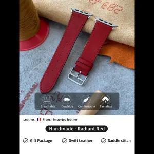 호환   워치 시리즈 11 10 9 8 se 아이워치 밴드 스위프트 가죽 스트랩용 케비트 새해 레드 밴드