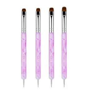 4Pcs 프로페셔널 네일 아트 브러시 세트 프렌치 팁 매니큐어 클린 업 10 /12 /14 /16 큐티클 디테일