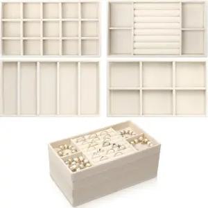 프라사코 4개 스태커블 주얼리 트레이 정리함 서랍 삽입물 탈착식 칸막이 보관용 디스플레이 케이스 귀걸이